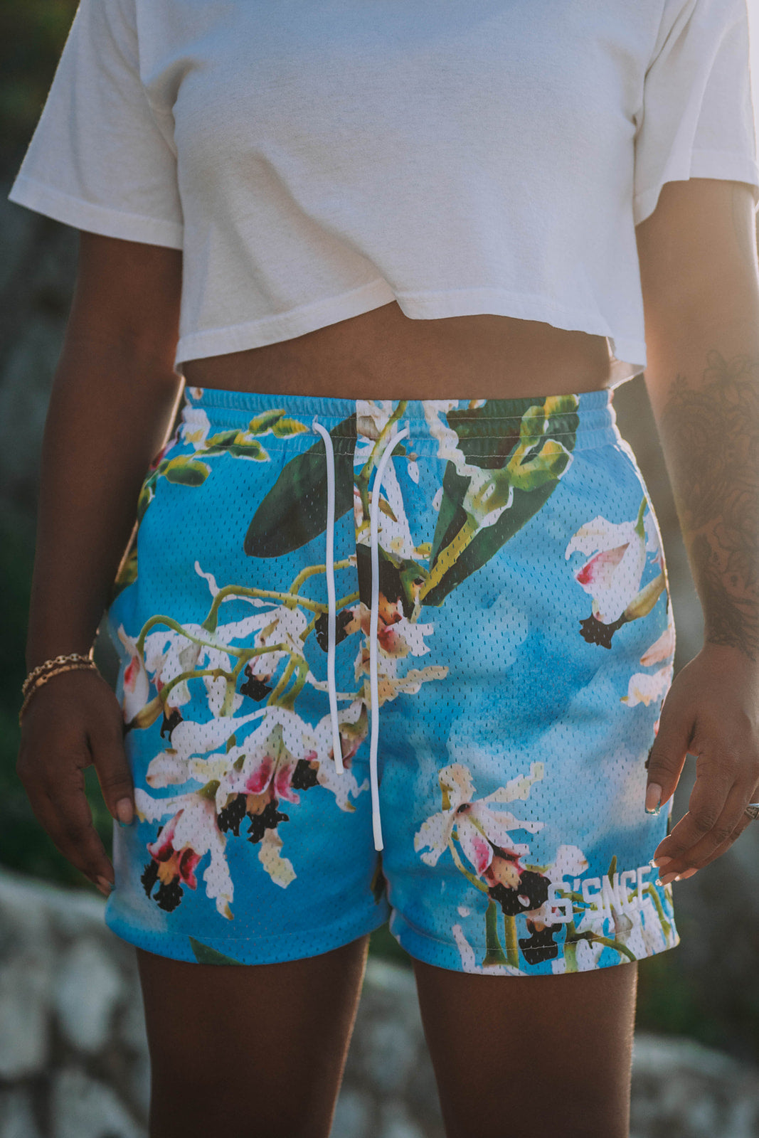 Unisex " Banana Orchid" Mesh Shorts